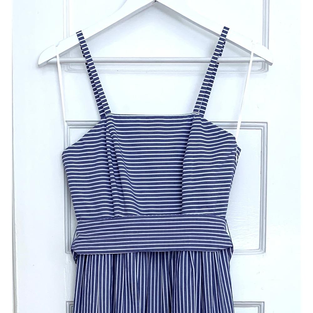 J Crew Garratt Blue White Striped Maxi Dress 00 Poplin Tiered Ruffle Coastal - Picture 13 of 16